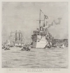 De aankomst in Cowes van de Duitse keizer aan boord van zijn jacht, de Hohenzollern